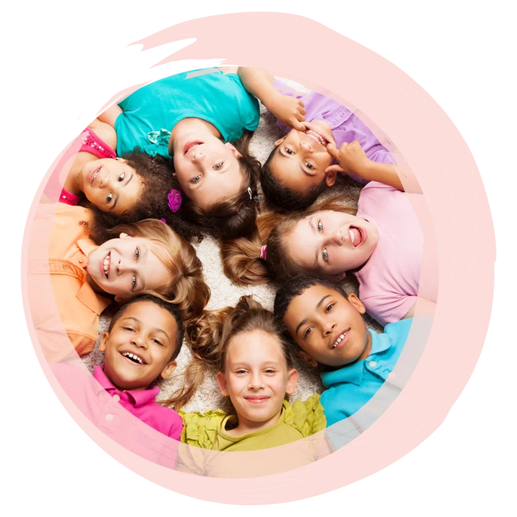 Pediatric Occupational Therapy Anchorage AK Kids in a Circle HP A group of children with their heads in a circle, smiling